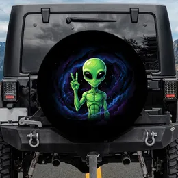 Neon Green Alien Peace Sign - SciFi Fan Gift for Space Lover Spare Tire Cover