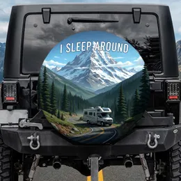 Camper Van Mountain 'I SLEEP AROUND' Alpine Road - Outdoor Adventure Gift Spare Tire Cover