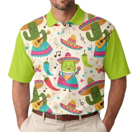 Mariachi Cactus Avocado Chili Sombrero Musical Notes - Cinco de Mayo Fiesta Celebration Men's Polo Shirt