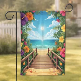 Tropical Boardwalk Path Hibiscus Beach - Home Decor Gift for Beach Lover Garden Flag