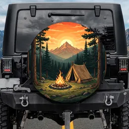 Mountain Campfire A-Frame Tent Sunset - Outdoor Adventure Gift Spare Tire Cover