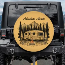 Vintage Travel Trailer Campfire Mountains - Camping Trip Lover Gift Spare Tire Cover
