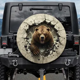 Powerful Grizzly Bear Breaking Through Jagged Rock Cave - Wildlife Lover Gift for Animal Lovers Spare Tire Cover