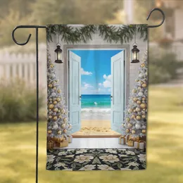 Rustic Open Door Tropical Beach Christmas Trees - Holiday Home Decor Gift Garden Flag