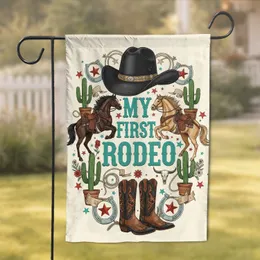 My First Rodeo Cowboy Hat Horses Boots Cacti - Vintage Western Decor Gift Garden Flag