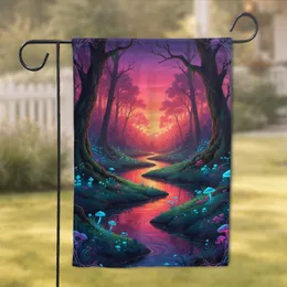Forest Stream Bioluminescent Mushrooms Ancient Trees - Fantasy Home Decor Gift Garden Flag