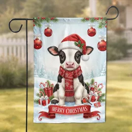 Baby Holstein Calf Santa Hat Snowy Christmas Scene - Holiday Gift for Calf Lover Garden Flag