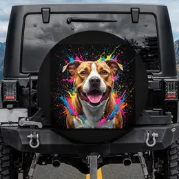 Black Background Pit Bull Splattered Paint - Dog Lover Car Accessory Gift Spare Tire Cover