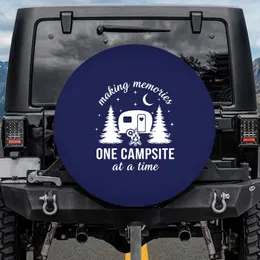 Camper Trailer Campfire Pine Trees Night Sky Moon - Camping Lover Gift Spare Tire Cover