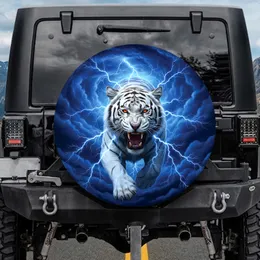 Majestic White Tiger Roaring Electric Lightning Storm - Adventure Seeker Gift Spare Tire Cover