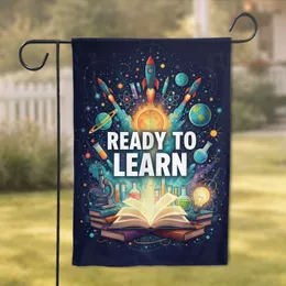 Ready To Learn Space Science Study - Academic Gift for Students Garden Flag