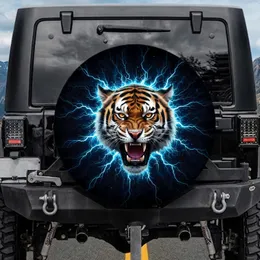 Snarling Tiger Head Electric Blue Shards Fractured Reality - Wildlife Lover Gift Spare Tire Cover