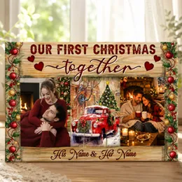 Personalized Christmas Couple Canvas Print Custom Photo and Names First Christmas Together Wall Decor