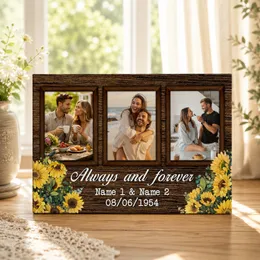 Personalized Couple Canvas Prints with Photos, Custom Marriage Anniversary Gift, Sunflower Wedding Decor, Happily Ever After Wall Art, Valentine's Day Gift