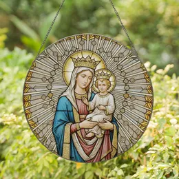 Crowned Virgin Mary Baby Jesus Radiant Light Starbursts - Home Decor Gift Stained Glass Suncatcher