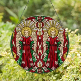 Cherubic Angels Golden Halos Snowflakes - Christmas Home Decor Gift Stained Glass Suncatcher