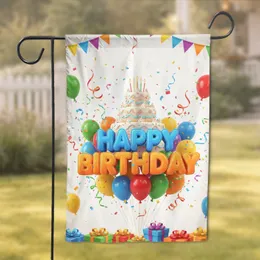 Happy Birthday Cake Balloons Gifts - Celebration Party Decor Gift Garden Flag