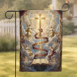 Golden Cross Angels 'IN HOC SIGNO VINCES' Scripture - Christian Home Decor for Believers Garden Flag
