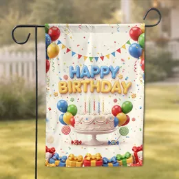 Happy Birthday Cake Balloons Gift Boxes Party Bunting - Birthday Celebration Garden Flag