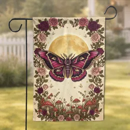 Atlas Moth Golden Moon Botanical Rose Vines Forest Floor Toadstool - Nature Lover Home Decor Gift Garden Flag