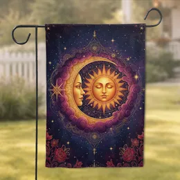 Celestial Moon Sun Faces Stars Filigree Botanical - Astrology Home Decor Gift Garden Flag