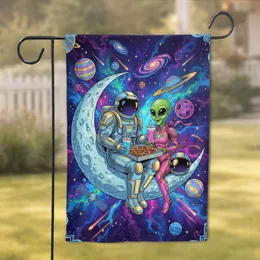 Astronaut Alien Moon Pizza Planets Galaxies - Home Decor Gift for Sci-Fi Fan Garden Flag