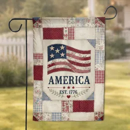 Stitched Americana Quilt Flag America 1776 - Independence Day Patriotic Home Decor Garden Flag