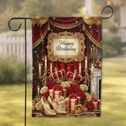 Happy Birthday Golden Frame Red Roses - Birthday Celebration Decor Garden Flag