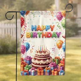 Happy Birthday Cake Gifts Balloons - Birthday Celebration Party Decor Gift Garden Flag