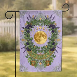 Golden Moon Phases Botanical Wreath - Celestial Nature Gift Garden Flag