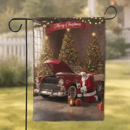 Santa Claus Classic Car Christmas Garage - Holiday Decor Gift for Car Lovers Garden Flag