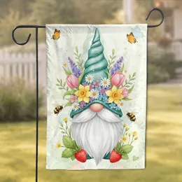 Gnome Spring Flowers Bees Butterflies Strawberries - Home Decor Gift for Garden Lover Garden Flag