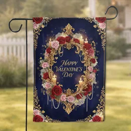 Happy Valentine's Day Golden Baroque Roses Hearts - Valentine's Day Gift Garden Flag