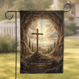 Biblical Cross Divine Light Rocky Grotto Latin Inscription - Faith Home Decor Gift Garden Flag