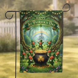 Leprechauns Gold Pot Castle Rainbow St. Patrick's Day Celebration Garden Flag