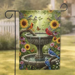 Garden Bird Bath Songbirds Butterflies - Wildlife Lover Gift for Bird Watchers Garden Flag
