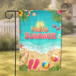 Hello Summer Sun Beach Tropical Ocean - Summer Celebration Gift for Beach Lover Garden Flag
