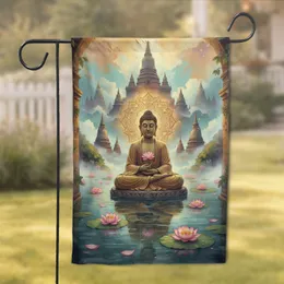 Serene Buddha Lotus Golden Mandala Temple Stupa - Yoga Home Decor Gift Garden Flag