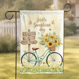 Bicycle Sunflowers Rustic Sign Hello Sunshine - Garden Lover Home Decor Gift Garden Flag
