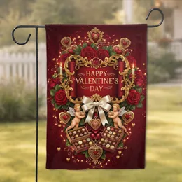 Golden Valentine Banner Cherubs Hearts Roses Baroque - Valentine's Day Gift Garden Flag