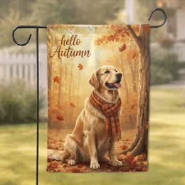 Golden Retriever Autumn Leaves 'hello Autumn' - Seasonal Home Decor for Dog Lover Garden Flag
