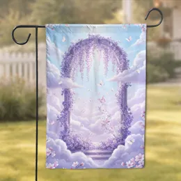 Ethereal Sky Arched Window Wisteria Butterfly Vines - Home Decor Gift Garden Flag