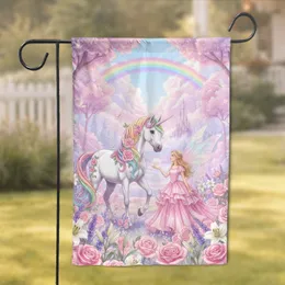 Unicorn Fairy Garden Rainbow Castle - Home Decor Gift for Fantasy Lover Garden Flag