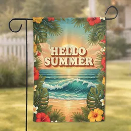 Hello Summer Beach Ocean Tropical Scene - Summer Vacation Home Gift Garden Flag