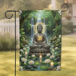 Serene Stone Buddha Lotus Grotto Waterfall - Home Decor Gift for Yoga Lover Garden Flag