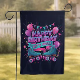 Retro Roller Skates Happy Birthday Disco Party Garden Flag