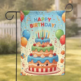 Happy Birthday Cake Candles Balloons - Birthday Celebration Gift Garden Flag