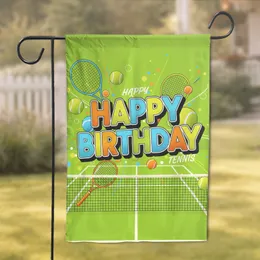 Happy Birthday Tennis Rackets Balls Court - Birthday Celebration Gift for Tennis Lover Garden Flag