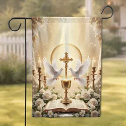 Majestic Doves Golden Crucifix Antique Bible Chalice - Spiritual Home Decor Gift Garden Flag