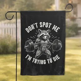 Raccoon Weightlifting Barbell 'DON'T SPOT ME' - Gym Workout Motivation Gift Garden Flag